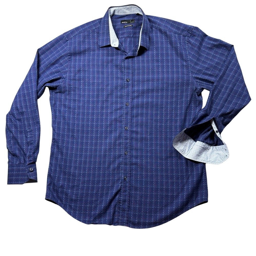 Quieti Shirt‎ Men's XL Blue Plaid Flip Cuff Long Sleeve Button Up Cotton Preppy